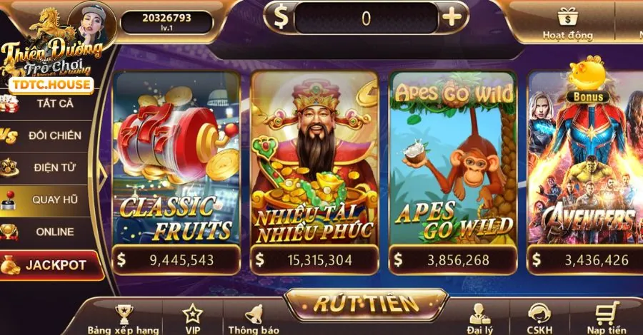 Hình ảnh game nổ hũ (slots) với biểu tượng tiền thưởng lớn